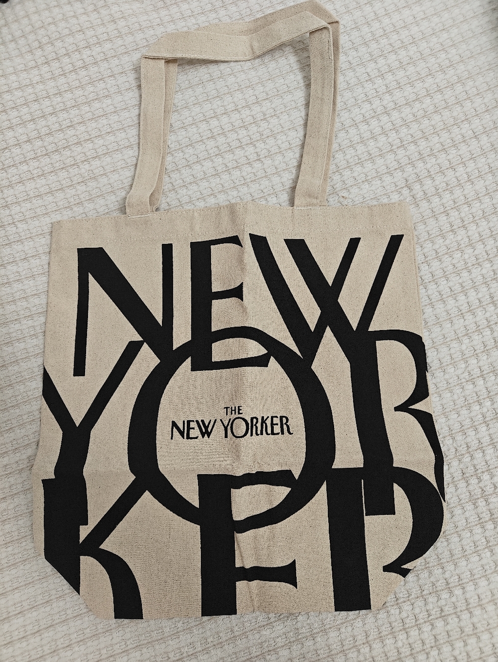 The New Yorker Logo Canvas Tote in Natural and Black NWOT